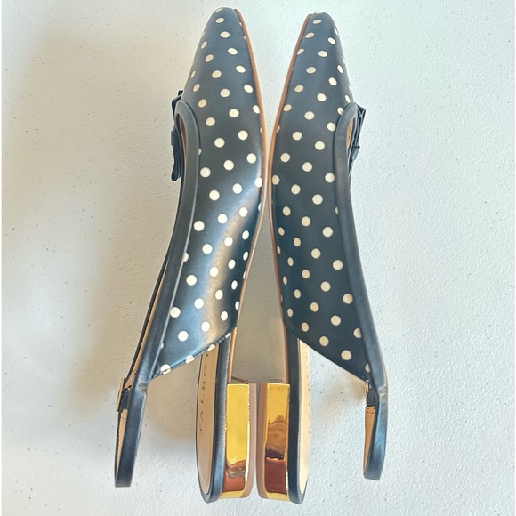Talbots Edison Slingback Flats Polka Dot Print Gold Mirrored Low Heel Size 8M - Picture 9 of 12